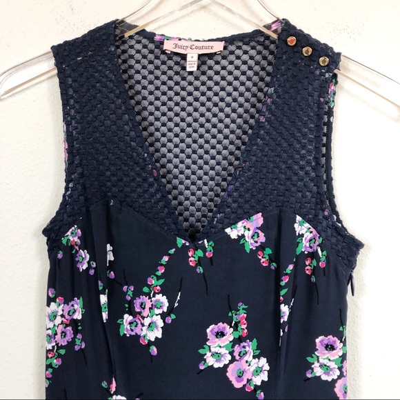 Juicy Couture | 100% Silk  Navy Floral Jumpsuit - Picture 3 of 8